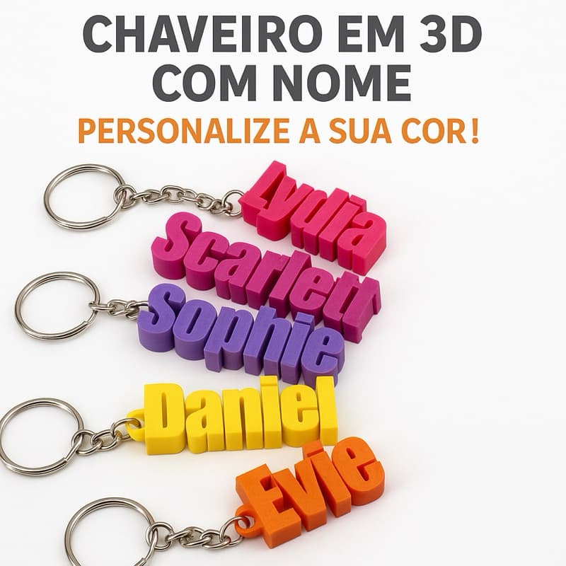 Chaveiro Personalizado com Nome 3D para Chaves Mochila Bolsa | Presente Personalizado