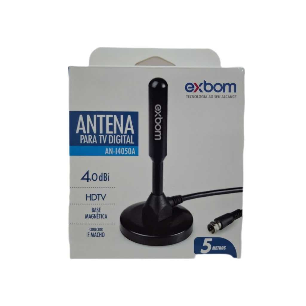 Antena Digital Interna / Externa 4DBI 5 Metros Base Imã - AN-I4050A Exbom