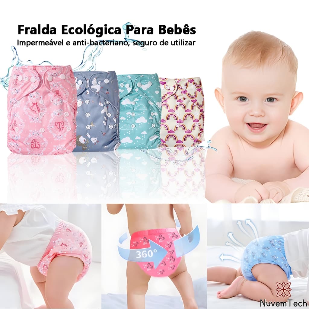Fralda Ecológica Reutilizável Ajustável Para Bebês Impermeavél Lavável Calças De Treinamento Menina Menino