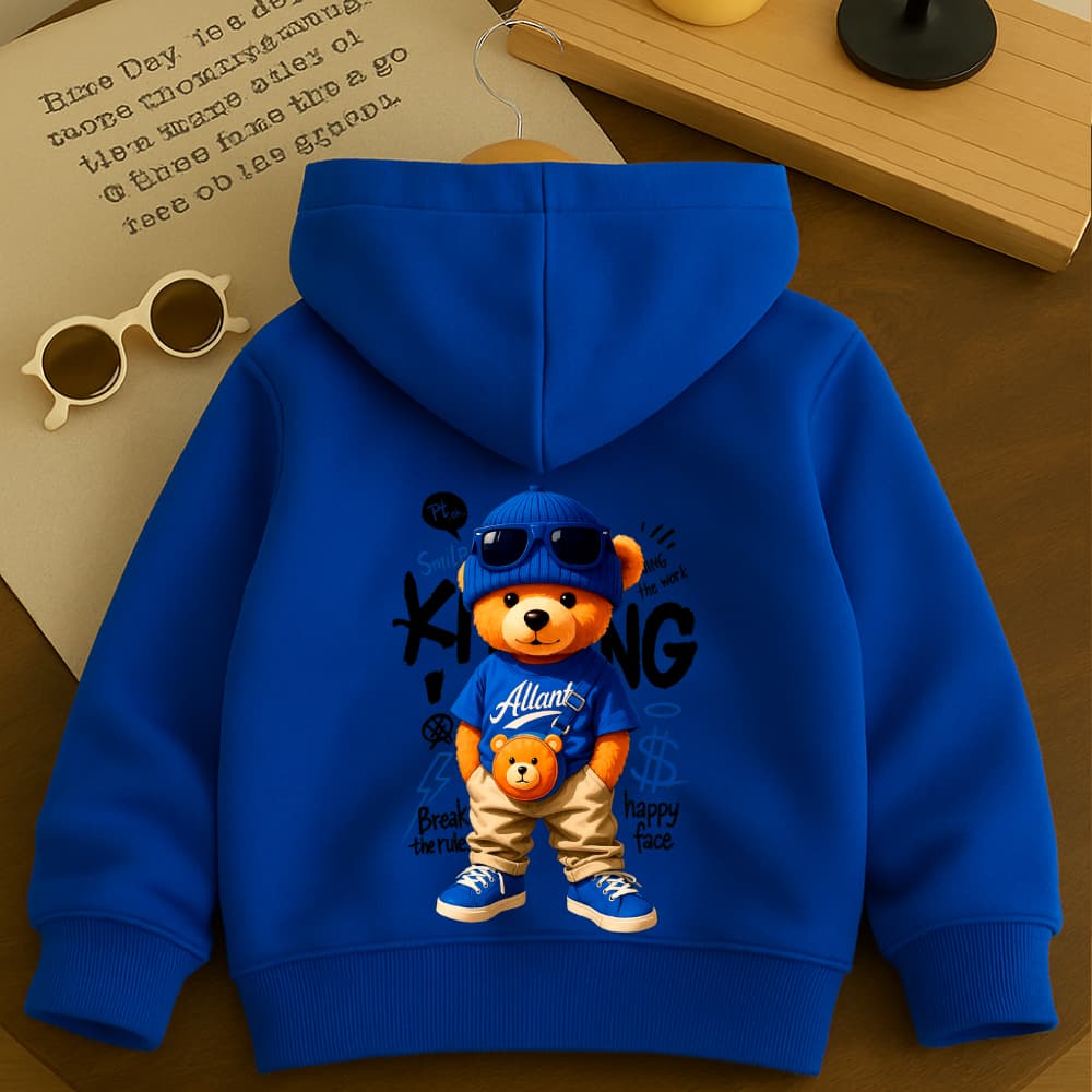 Agasalho De Moletom Infantil Criança Ursinho StreetWear Azul Menino e Menina Algodão Grosso