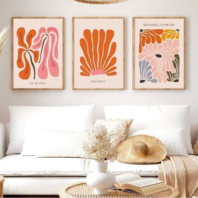 Quadros decorativos Abstrato Flower Market Art, Flower Market Boho Plant Henry Matisse (3 peças)