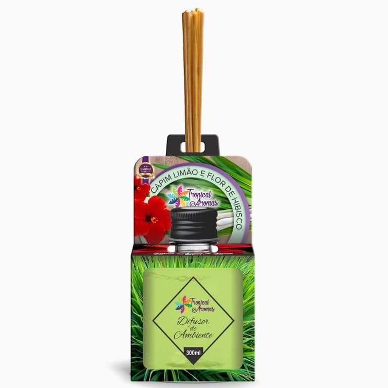 Difusor Aromatizador de Ambiente Perfumado Premium Capim Limão e Limão de Hibisco 300ml Tropical Aromas