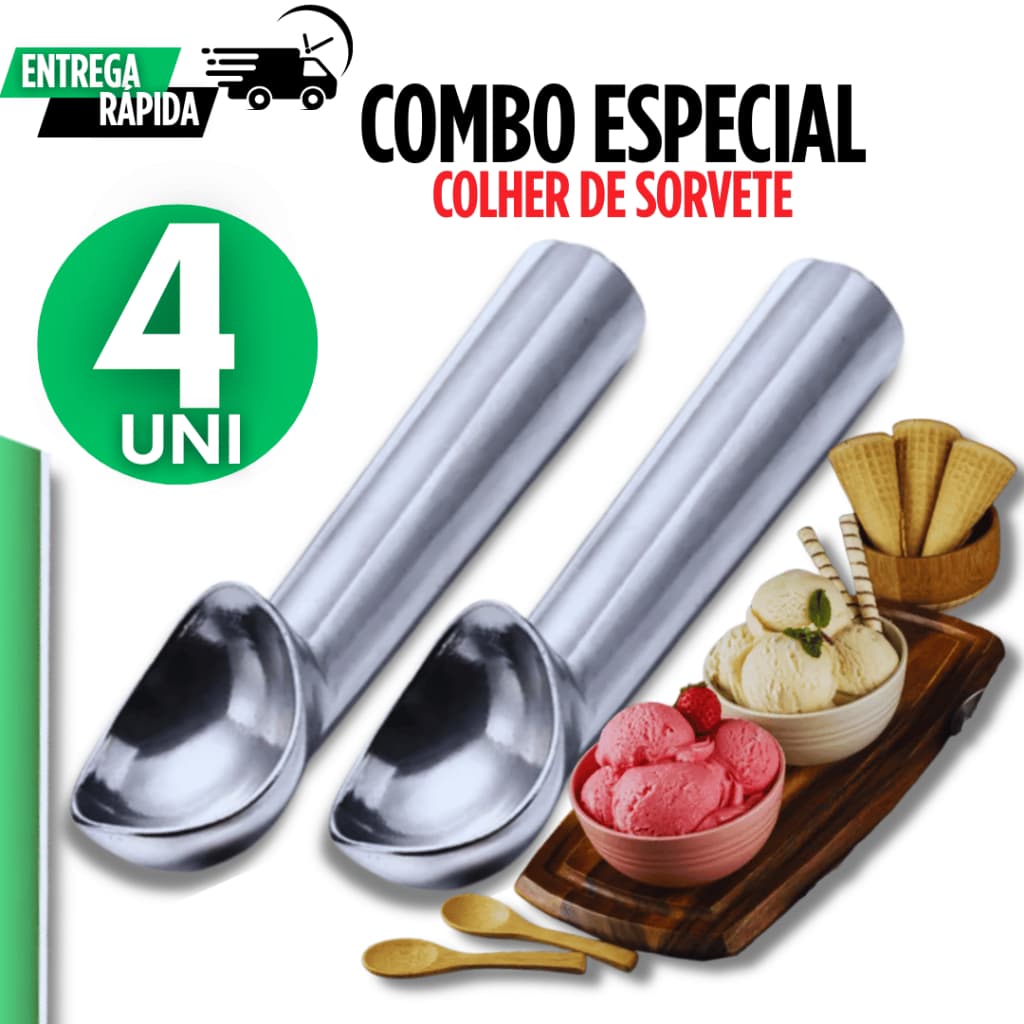 Conjunto Kit 04 Colher Pegador de Sorvete Profissional Alumínio Fundido Para Sorveteria e Cozinha Variáveis
