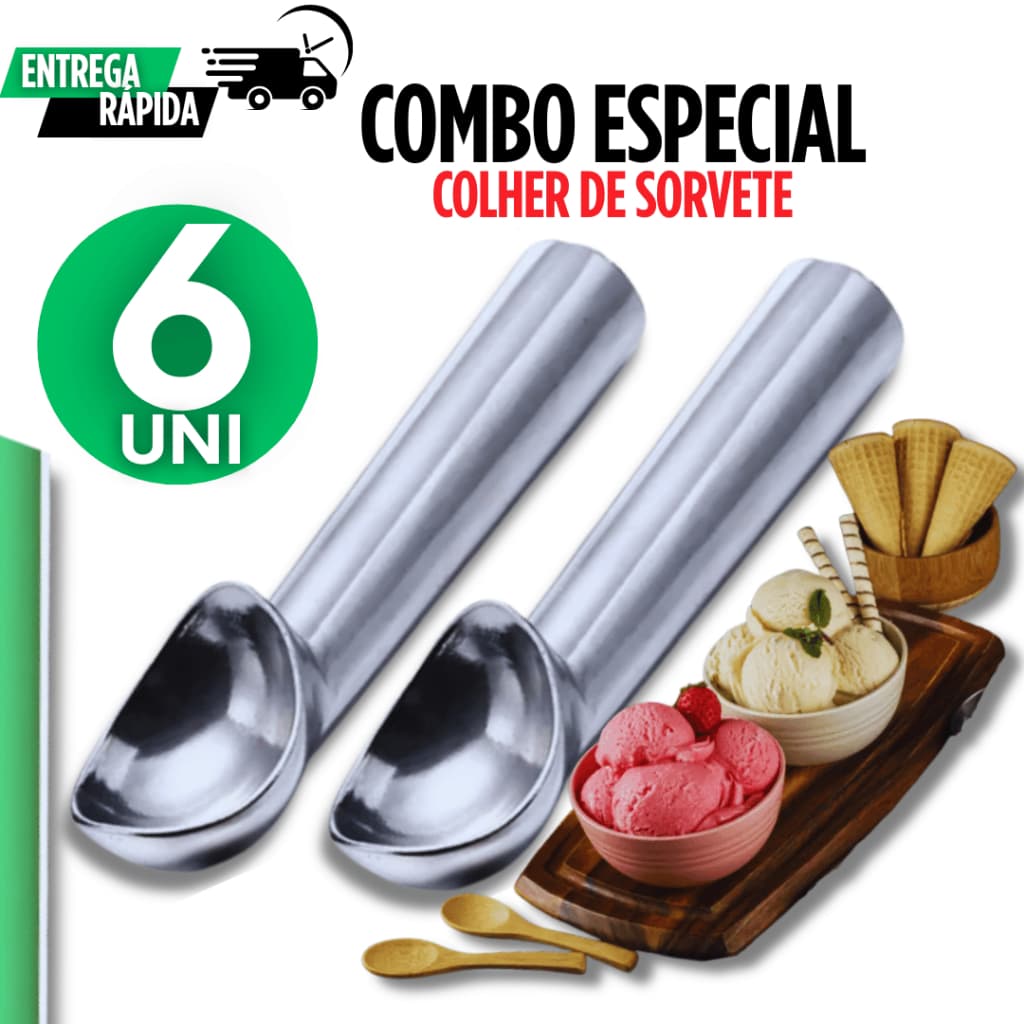 Kit 06 Colher Pegador de Sorvete Profissional Alumínio Fundido Para Sorveteria e Cozinha Variáveis Sorveteria
