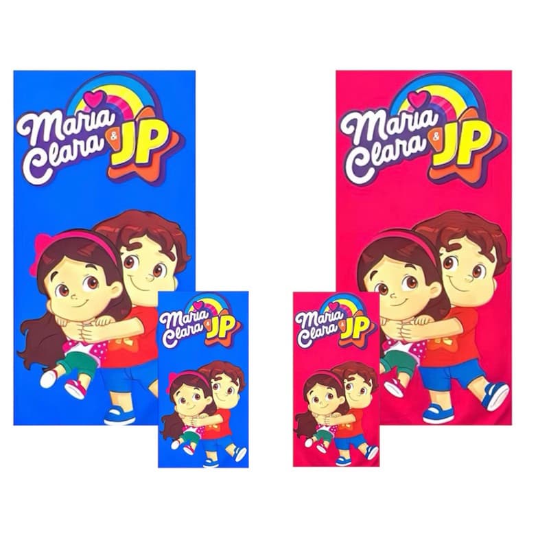 Kit toalha de banho ou praia + toalhinha de rosto Maria Clara e jp na cor azul ou vermelho 1 unidade
