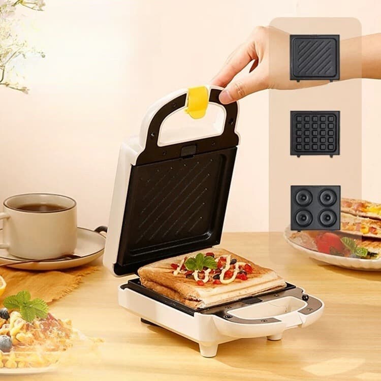 Sanduicheira e Waffleira Elétrica 5 em 1 - Compacta e Prática para Cozinhas Pequenas M9