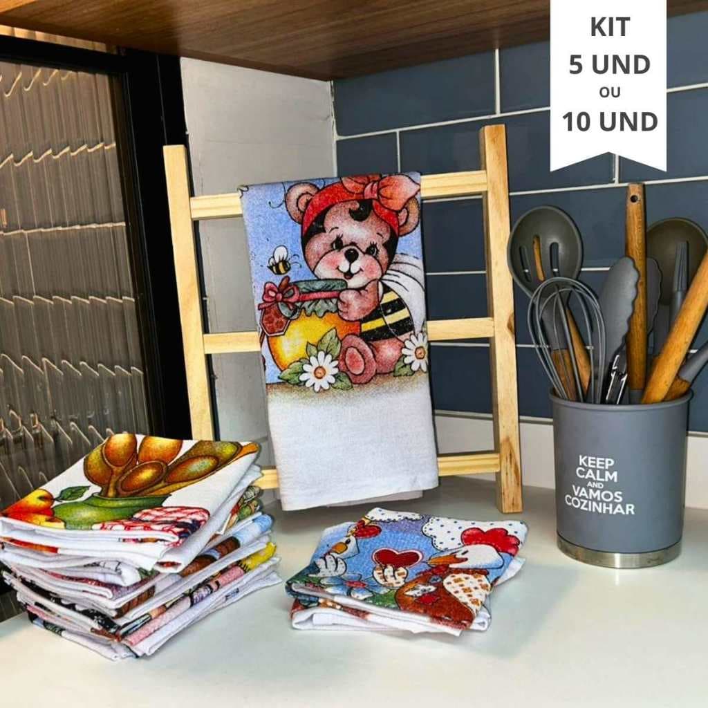 Kit Pano de Prato Com Bainha Estampado Colorido Peças 100% Algodão Panos De Qualidade, 5 ou 10 peças
