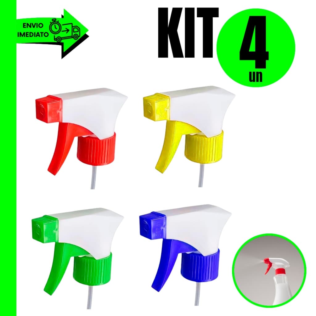 Kit 4 Válvulas Spray Gatilho Coloridas – Funcionalidade e Visual Moderno para suas Embalagens