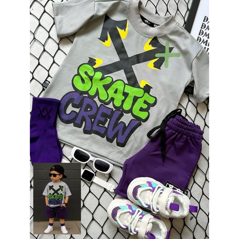 Conjunto  premium Infantil Masculino Oversized –Camiseta e Shorts -FORMA GRANDE | oversised skate + teco roxa