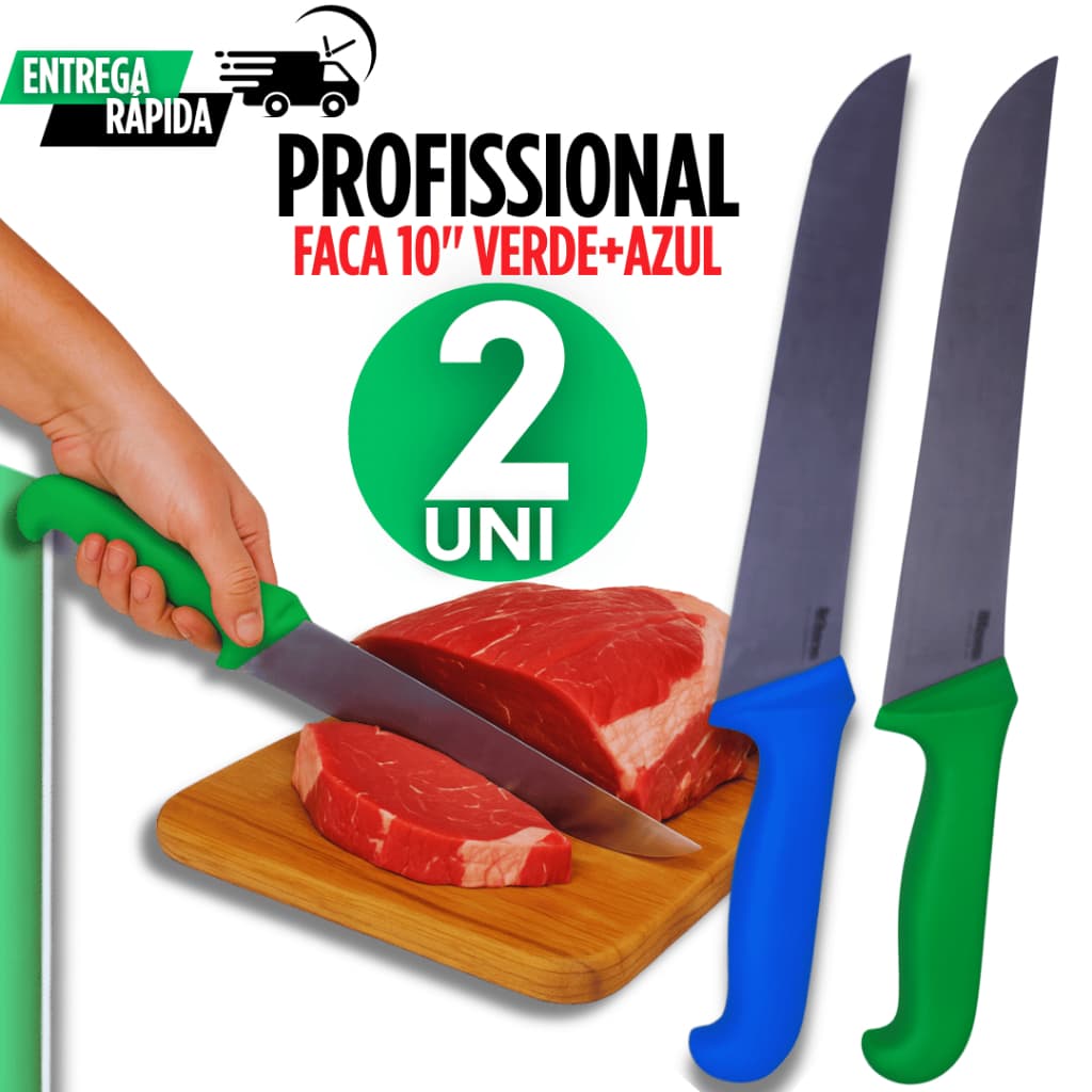 02 Faca Profissional 10" Carne Açougue Churrasco  Corneta Premium Linha Premium Multifuncional