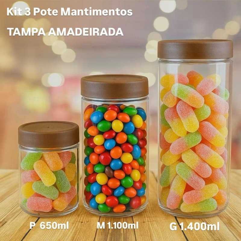1 A 3 Pote Mantimentos Alimentos 650ml 1100ml 1400ml GALVANOTEK OFF (CHOCO)