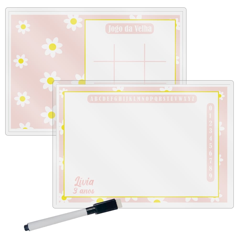 10 Lousa Mágica + Caneta Com Apagador Personalizada Lembrancinha Festa Infantil Tema Margaridas