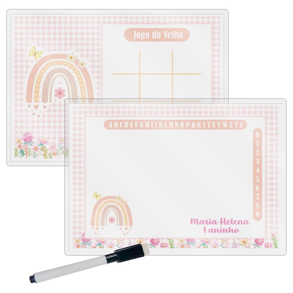 10 Lousa Mágica + Caneta Com Apagador Personalizada Lembrancinha Festa Infantil Tema Arco Íris Boho