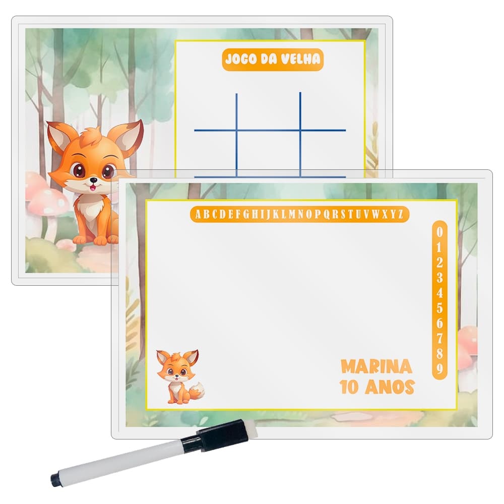 10 Lousa Mágica + Caneta Com Apagador Personalizada Lembrancinha Festa Infantil Tema Raposinha
