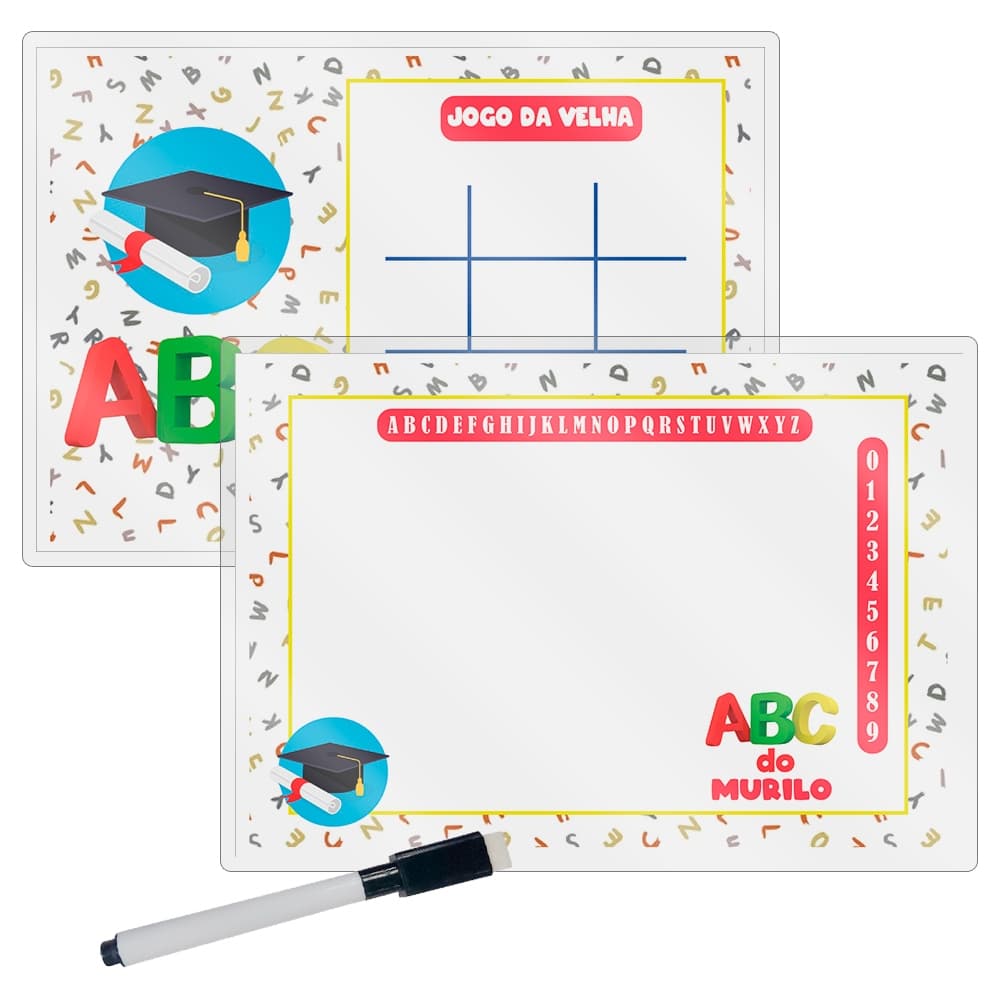 10 Lousa Mágica + Caneta Com Apagador Personalizada Lembrancinha Festa Infantil Tema ABC