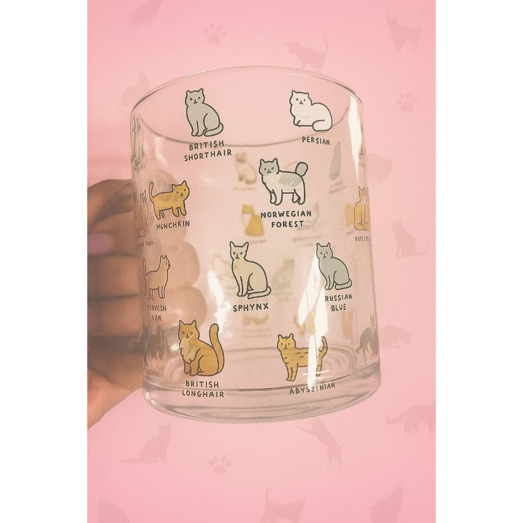 Caneca de Vidro Ilustrada - Raças de Gato