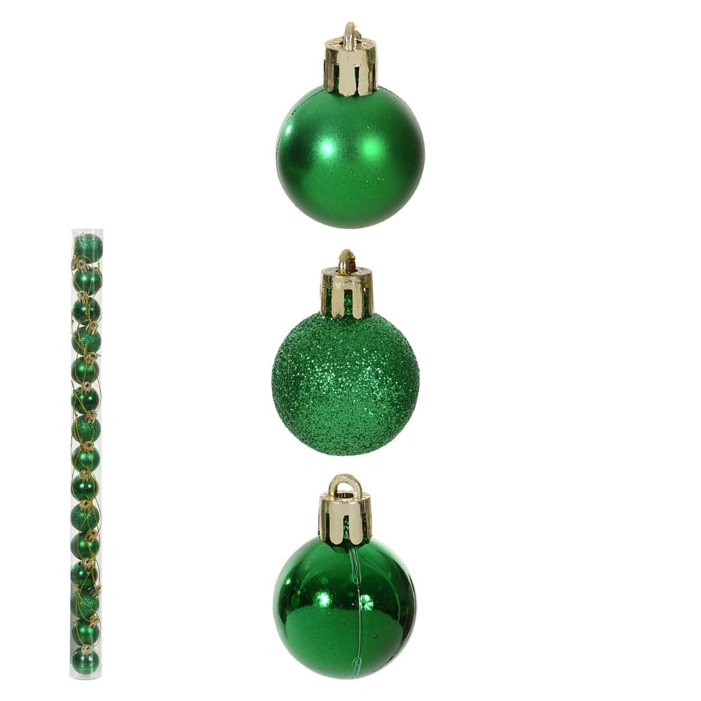 Tubo Bola Mista Enfeite Natal 3cm Verde Com 15 Unidades