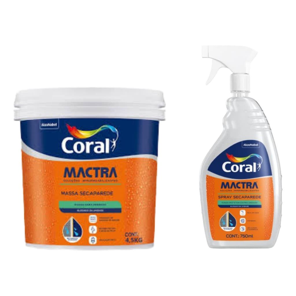 Kit Massa e Spray Seca Parede  Reparo De Parede Com Umidade Mactra 4,5kg