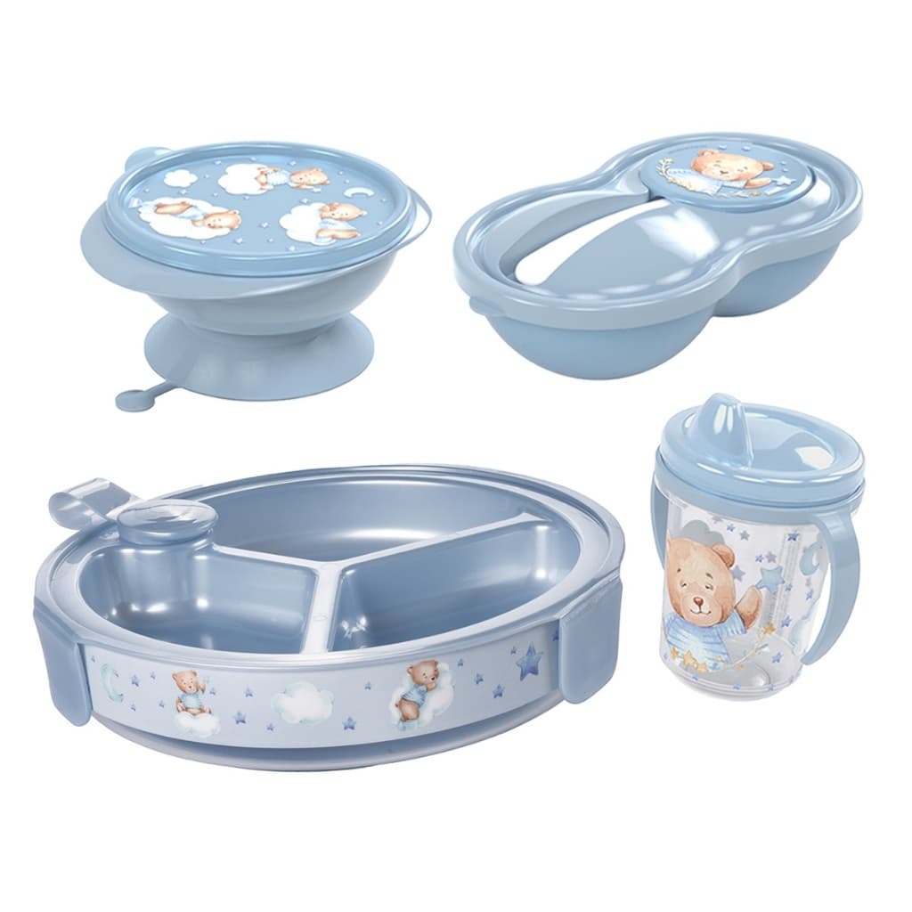 Kit Baby Urso Prato Térmico Tigela com Ventosa Pote Papinha Caneca Trio