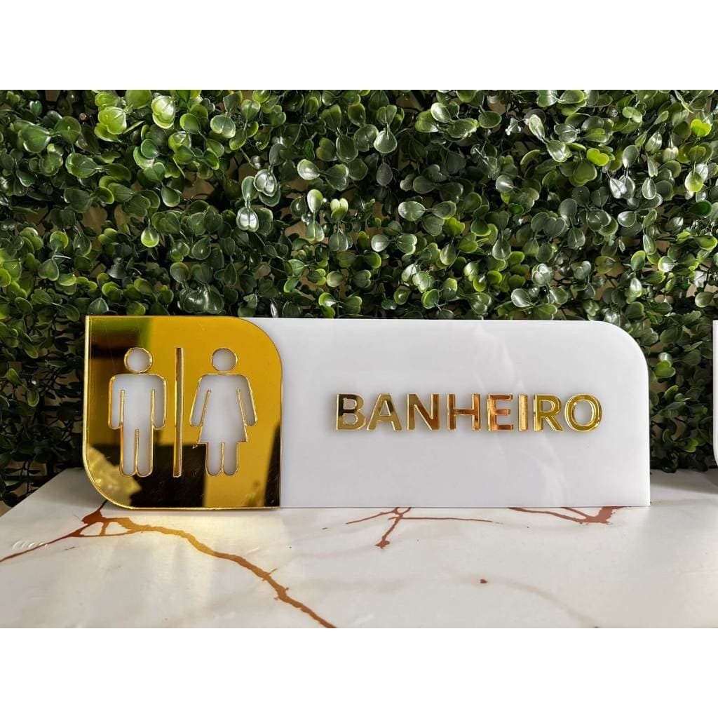 Placa Acrílico para Banheiro Personalizado com Logo 30x10cm