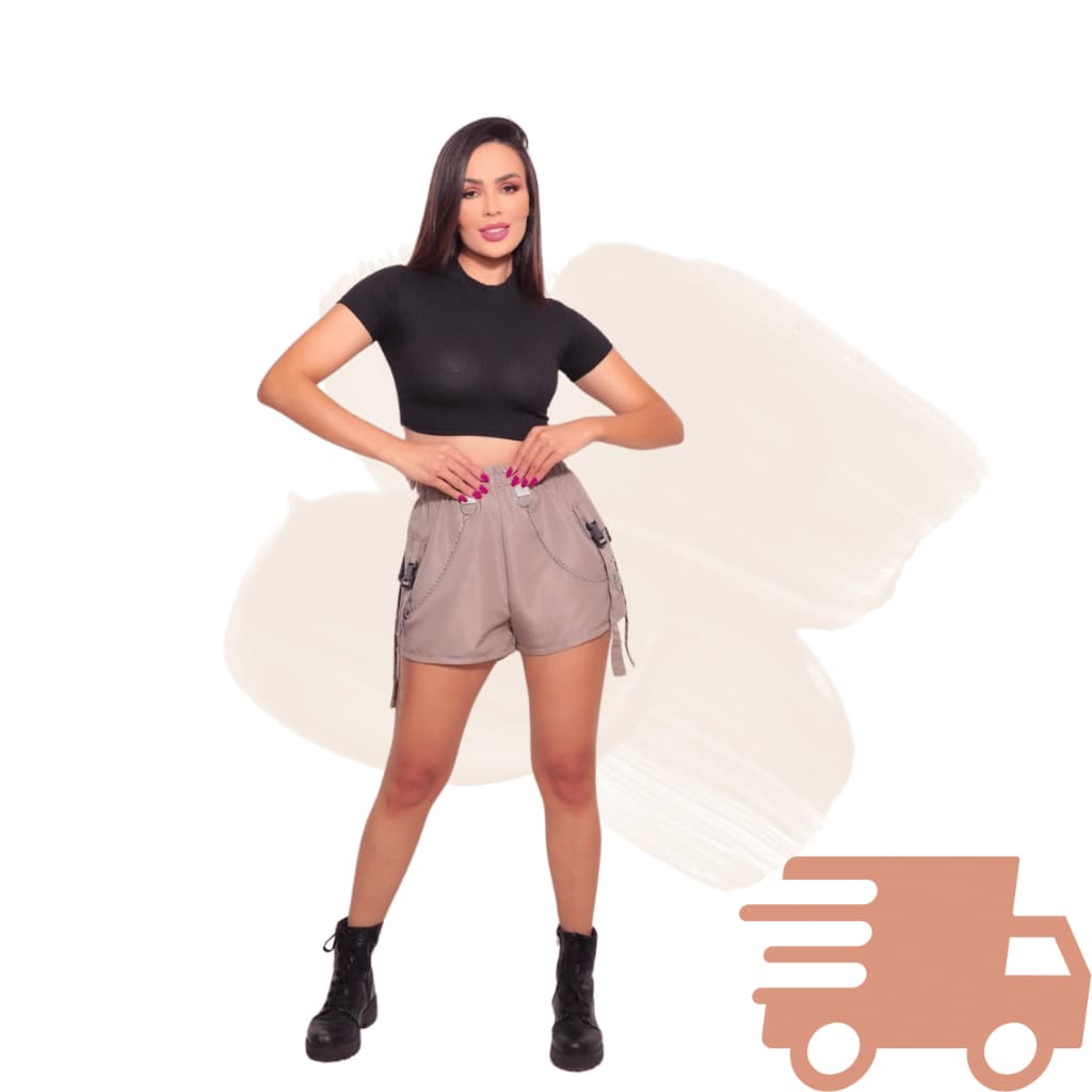 Short Tactel Feminino Corrente & Bolsos – Tendência 2025