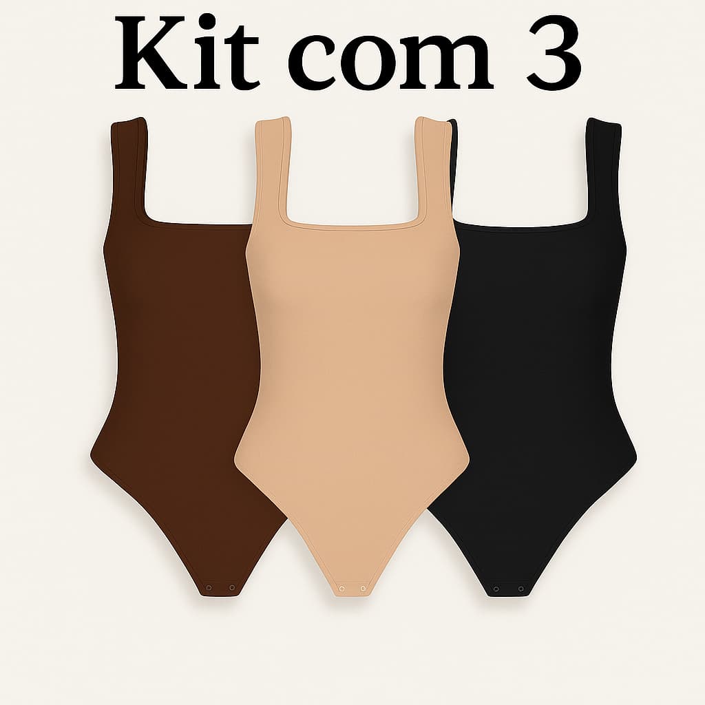 Kit Body Bory Plus Size Regata Feminino Decote Quadrado Alça Suplex