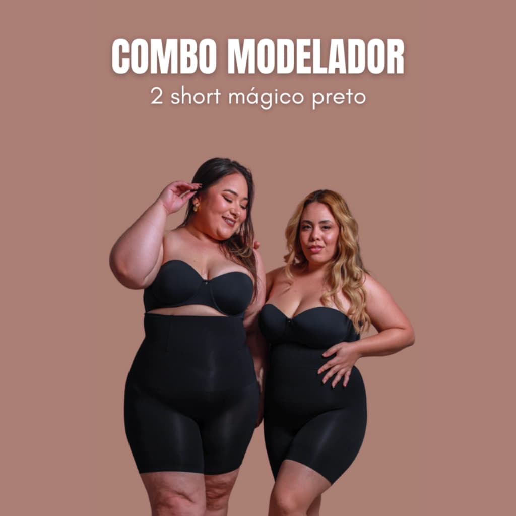 Combo 2 Shorts Preto Cinta Modelador Alta Compressão Efeito Lipo Feminino Conforto Corpo Modelado