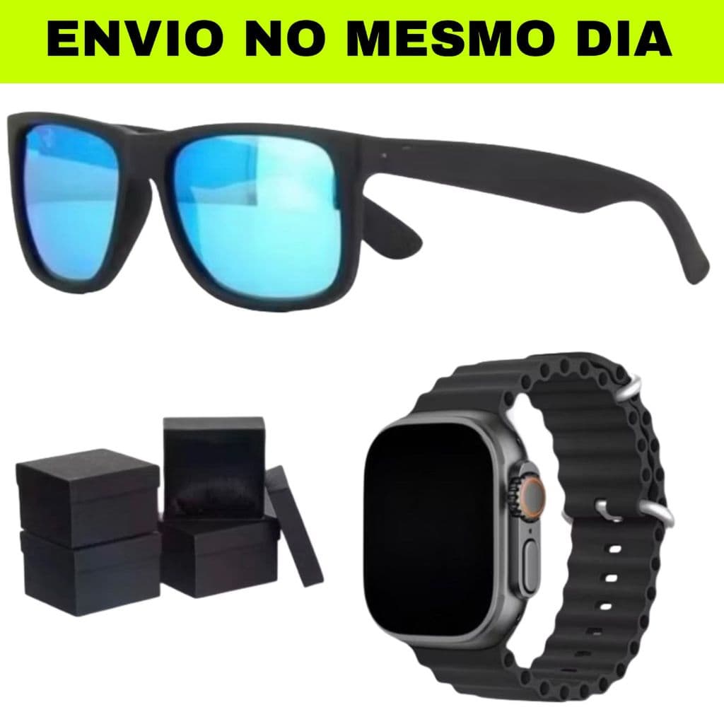 Kit Masculino Óculos Lupa + Relógio Original + Caixa Presente Para Dia dos Pais Namorado