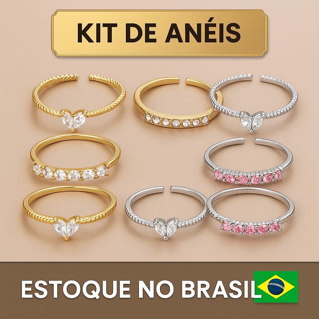 Conjunto de Anel de Coração com Zircônia, Elegante, Ajustável, Dourado ou Prateado – Joia da Moda Feminina