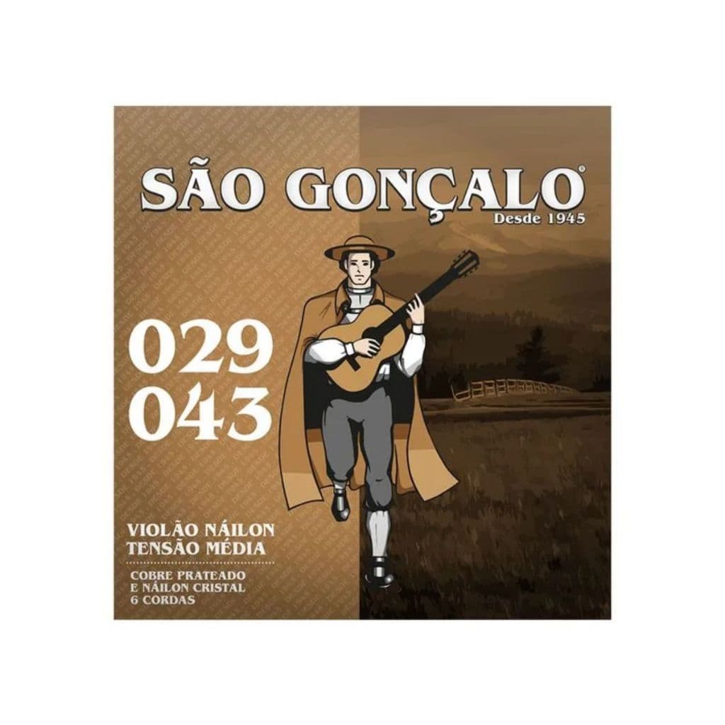 Encordoamento Nylon São Gonçalo Tensão Média para Violão  0.29/0.43- IZ 0075