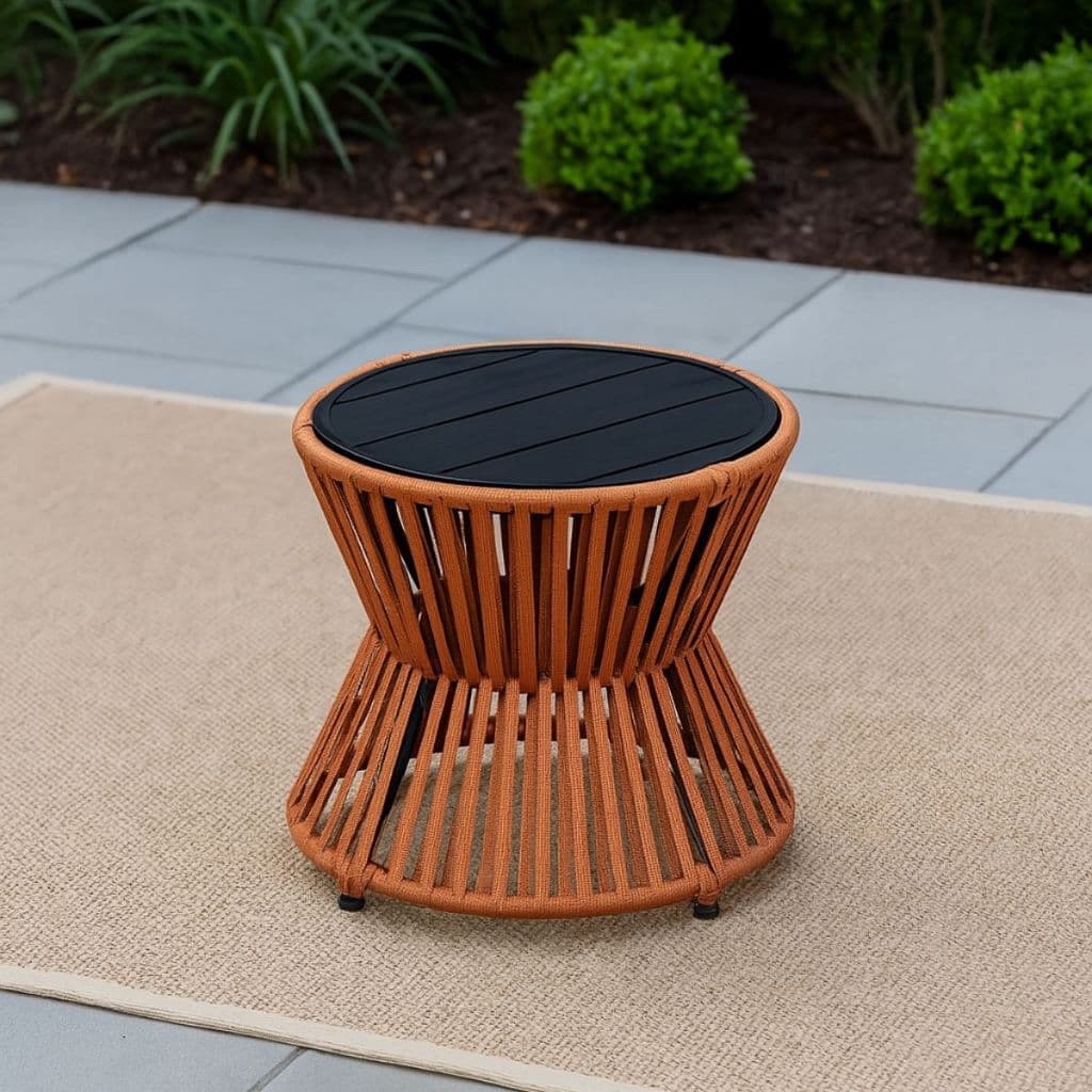 Mesa Lateral Ampulheta Redonda em Corda Náutica Perfeitas para Decorar Sala ou Jardim