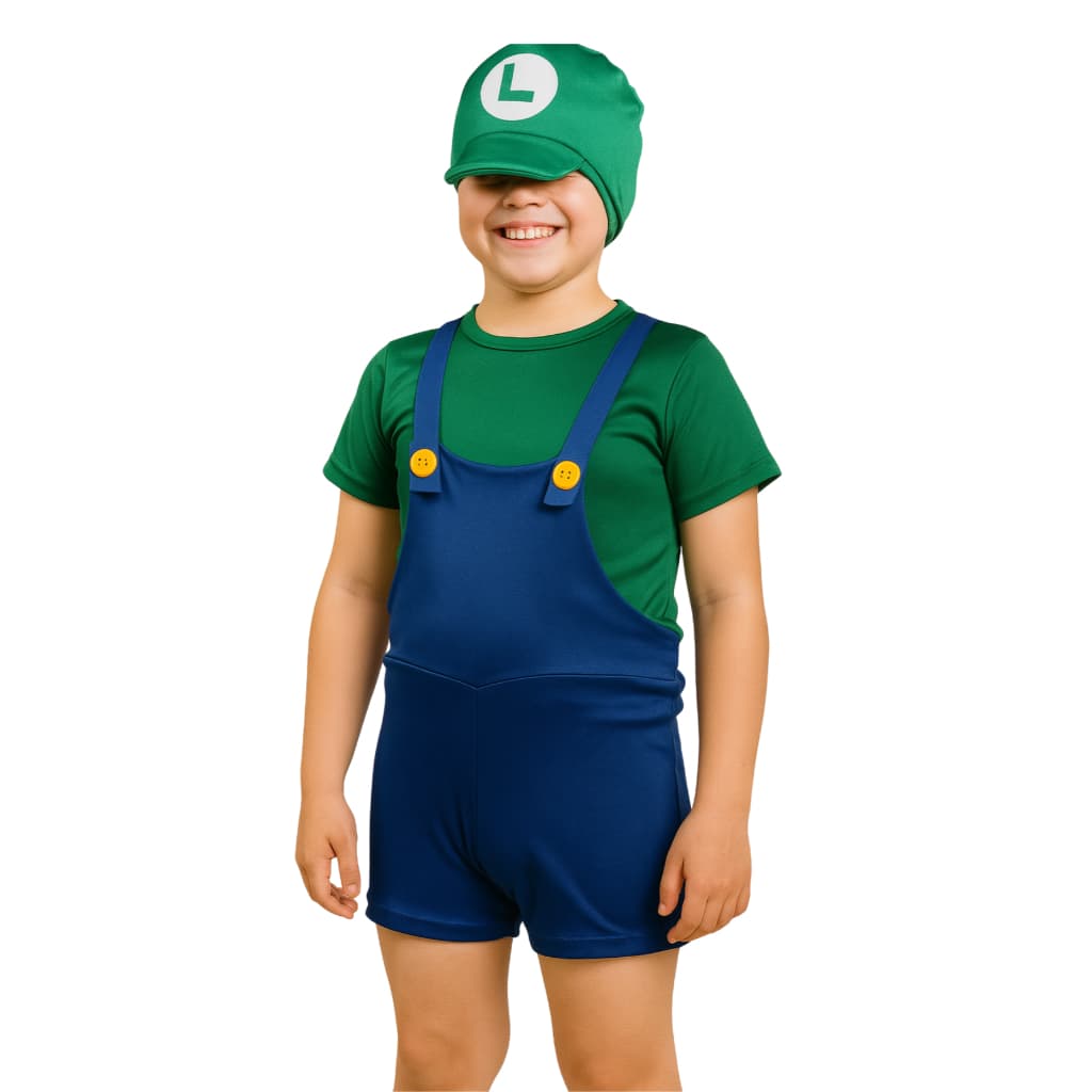 Fantasia Luigi Infantil Completa Com Chapéu - Envio Rápido