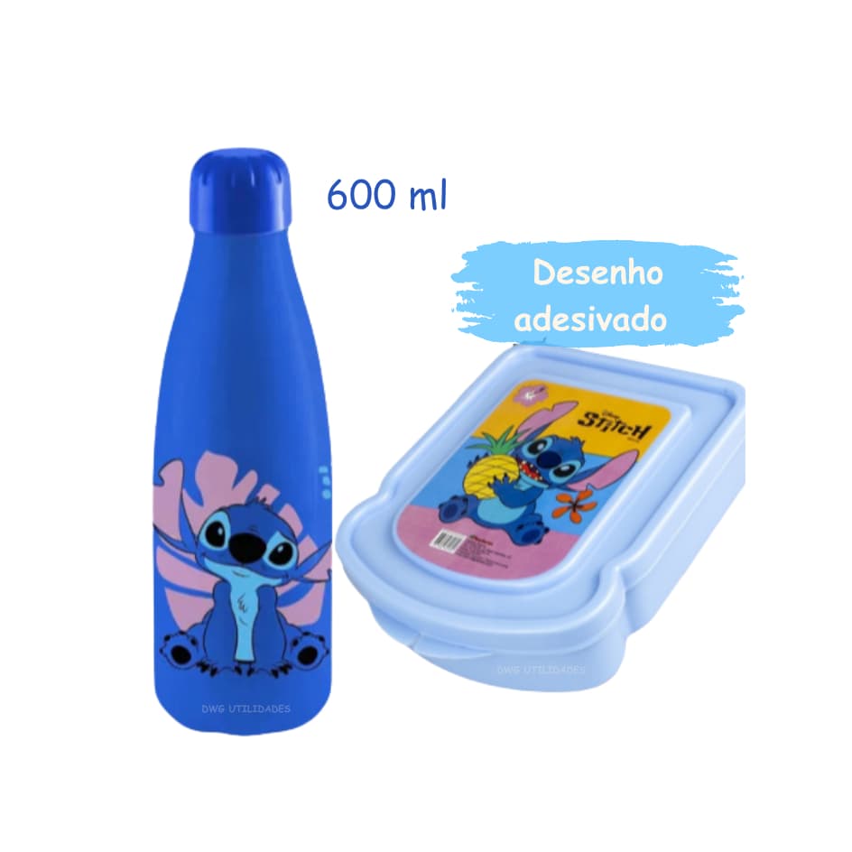 Garrafa Stitch Infantil Angel Squeeze Garrafinha Escolar Passeio Disney Criança