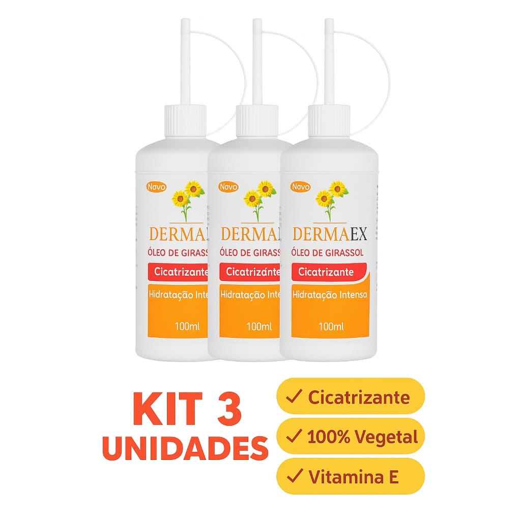 Kit com 3 Óleos de Girassol Dermaex 100ml – Cuidado Natural e Regenerador para a Pele