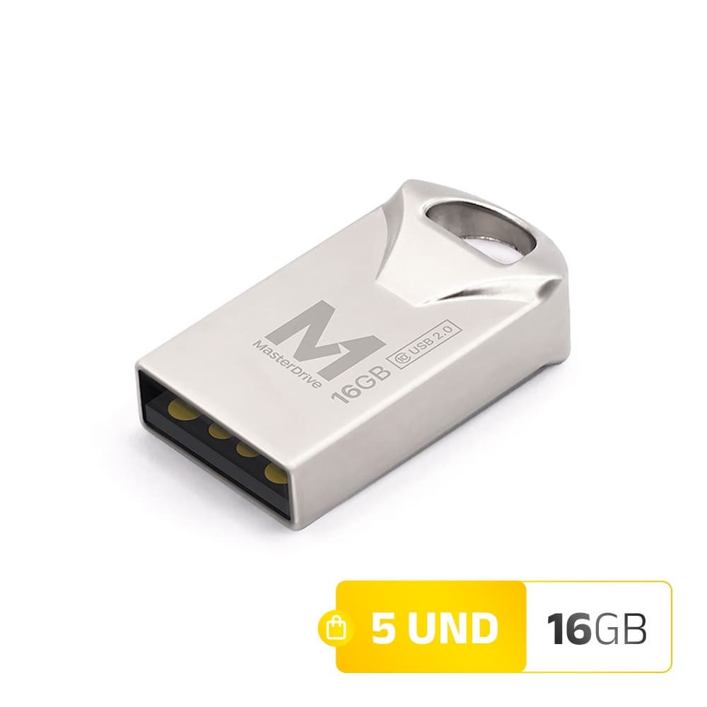 Pendrive Mini 16GB Kit 05 ATACADO MasterDrive USB 2.0 Premium CLASS 10
