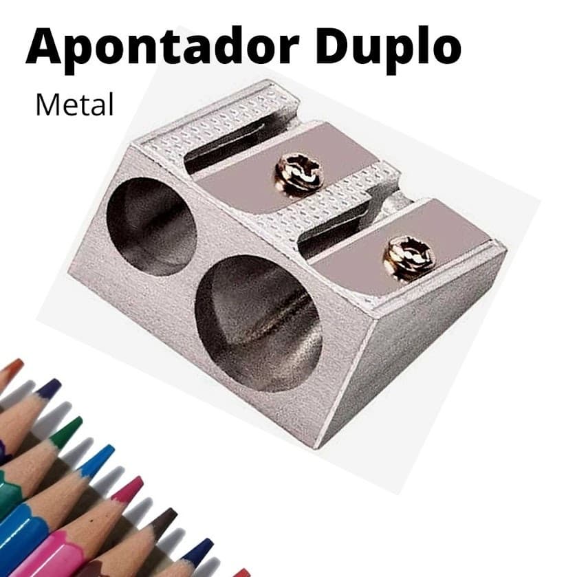APONTADOR DE METAL DUPLO ESCOLAR LÁPIS 1 FURO SIMPLES E 1 FURO JUMBO KAZ