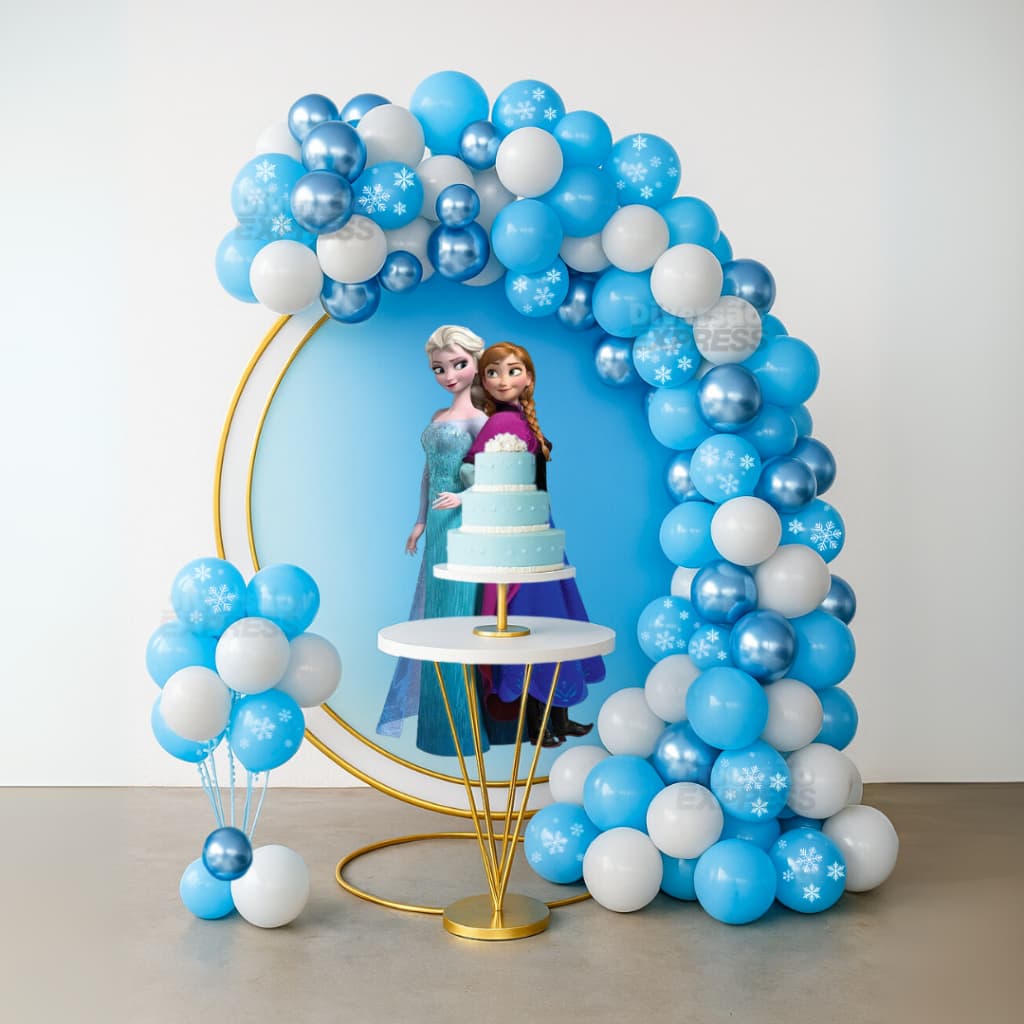 Kit 125 Balões Azul Claro Branco e Azul Metalizado - Bexigas Tema Frozen Decoração Festa Aniversario