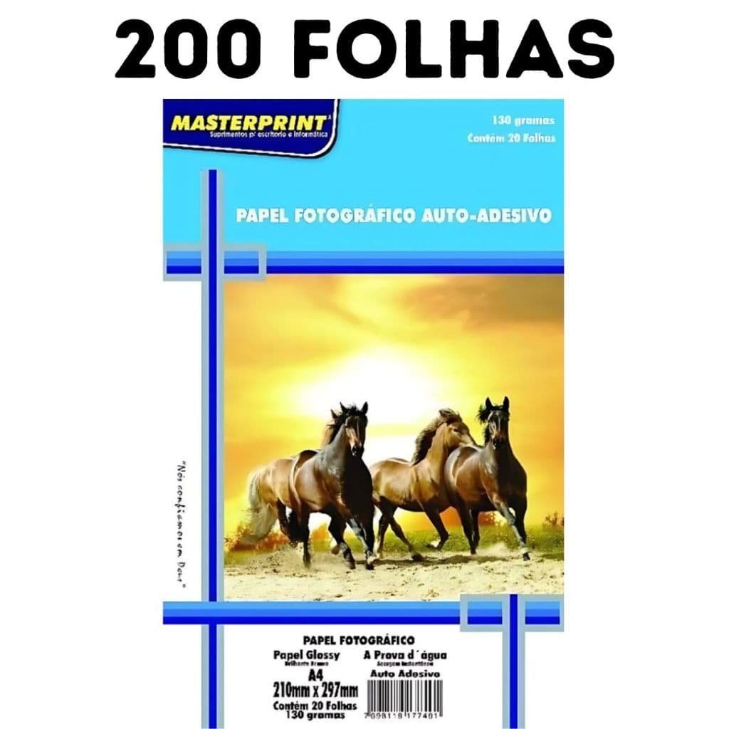 Kit 60-100-200 Folhas Papel fotográfico auto-adesivo 130g c/20 folhas MasterPrint