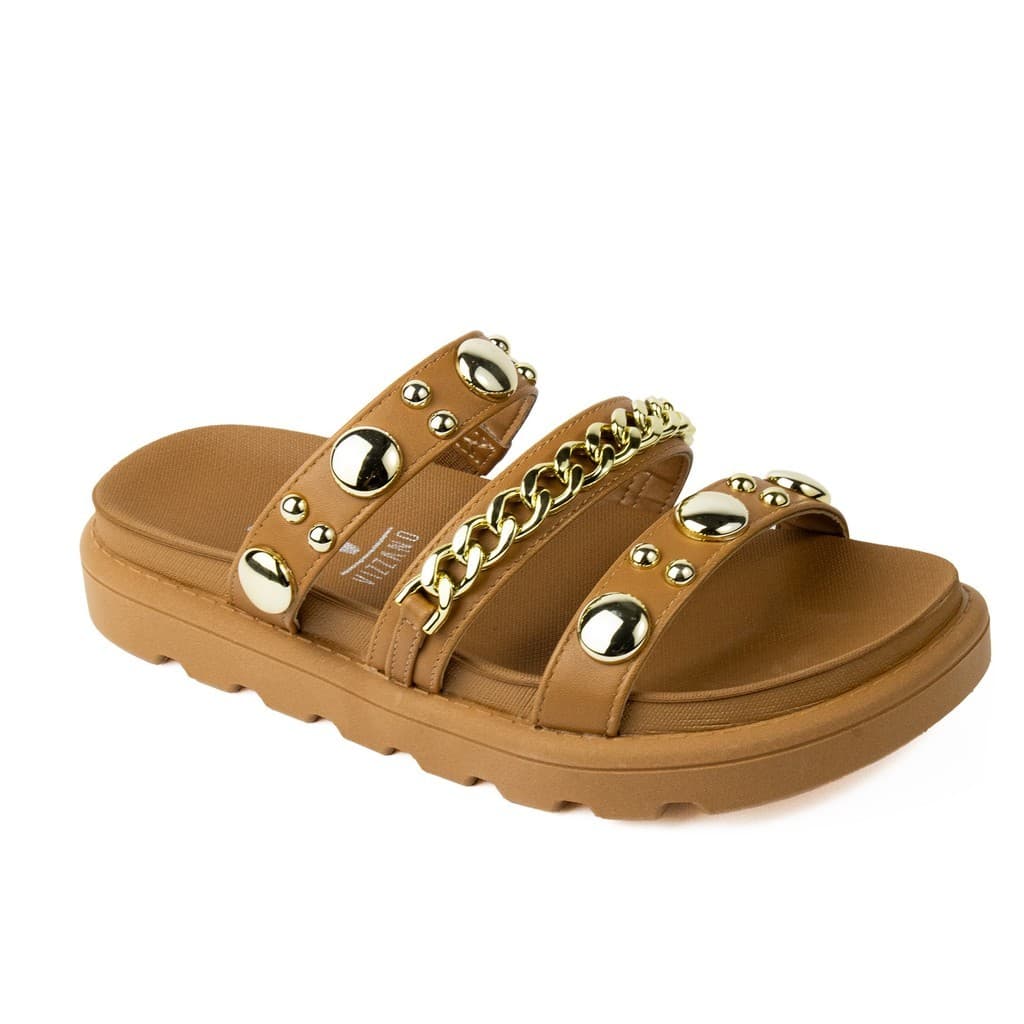 Sandália Vizzano Papete Feminina Tiras Tendência Moda 6510 Caramelo