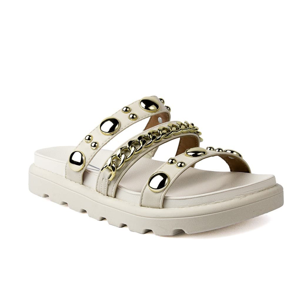 Sandália Vizzano Papete Feminina Tiras Tendência Moda 6510 Branco Off