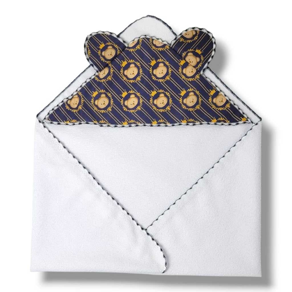 Toalha de Banho Bebê Orelha 70cm x 70 cm Capuz Forrado100% Algodão Estampada Acabamento Overlocado Maciez Conforto