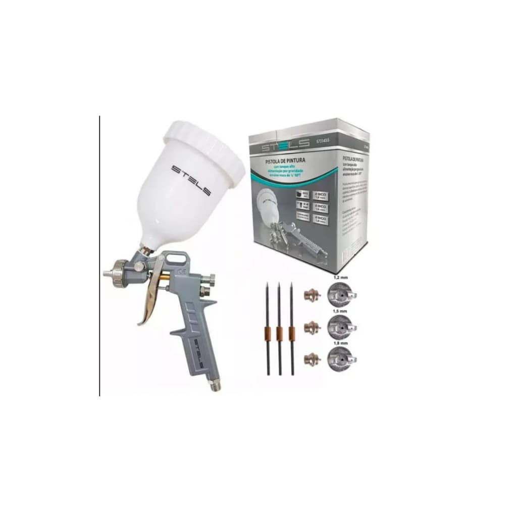 Pistola de Pintura Tipo Gravidade com 3 Bicos e Caneca 600 ml