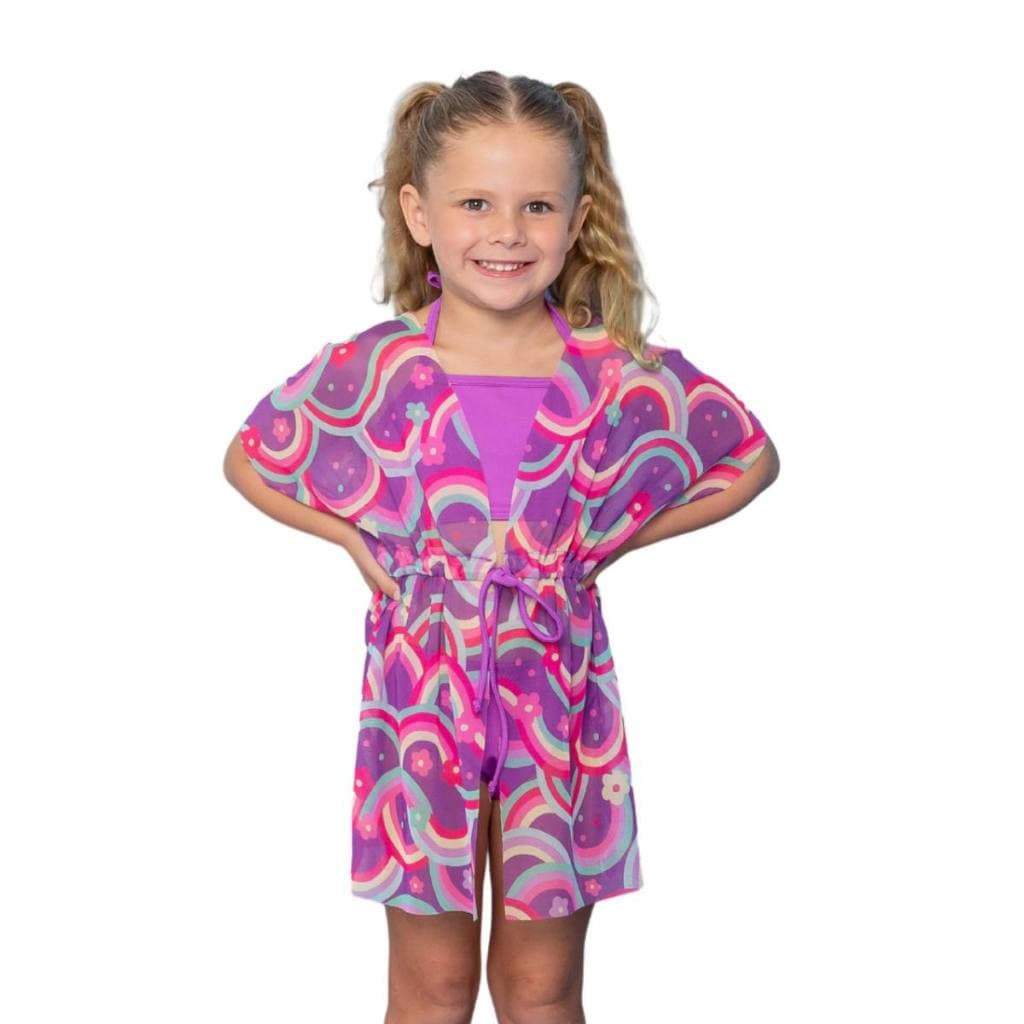 Saída De Praia Infantil Menina Vestido Tule Verão Com Cordão Piscina