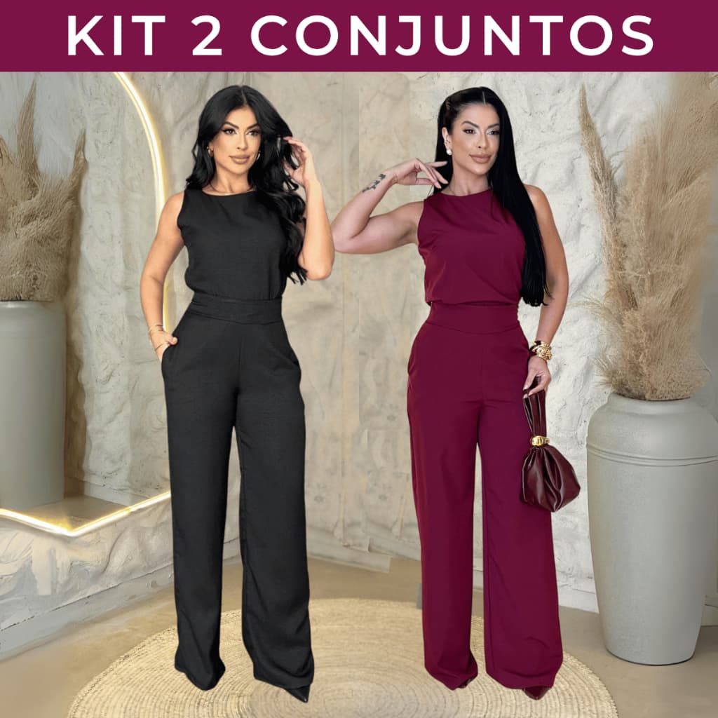 Kit C/ 2 Conjunto Feminino Elegante Calça Pantalona e Blusa Feminina Tendência Moda Social