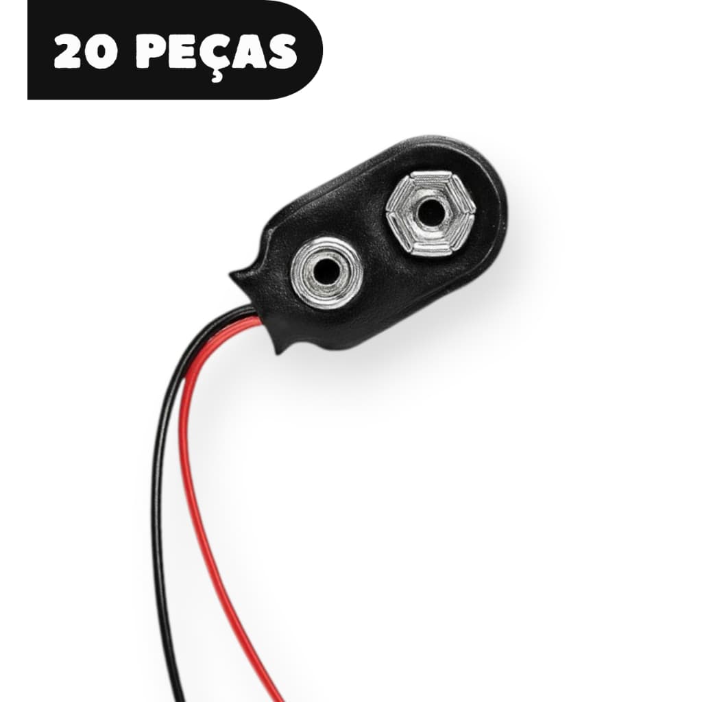 Kit com 20 Clip Conector para Bateria 9v com Rabicho
