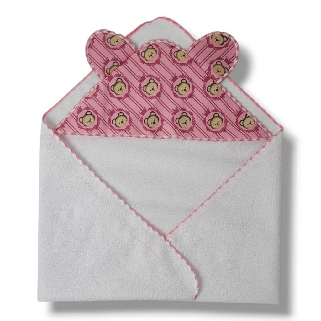 Toalha de Banho Orelha Bebê 70cm x 70 cm Capuz Forrado100% Algodão Estampada Acabamento Overlocado Maciez Conforto