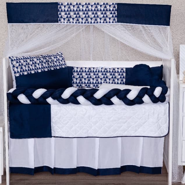 Kit Berço Quarto Bebê - Trança Americano e Nacional 11 Peças Completo - Triangulo Marinho