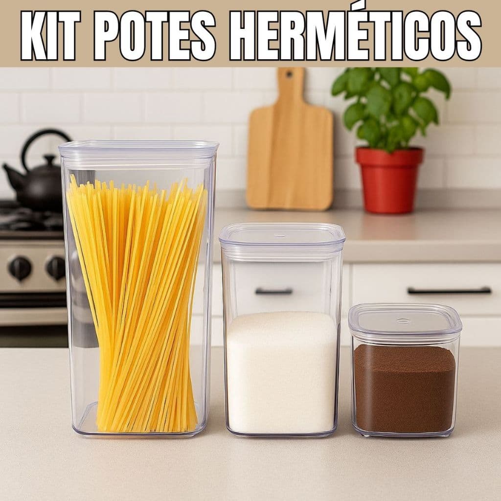kit Potes Herméticos Com Tampa Acrílico  Quadrado Mantimentos Condimentos