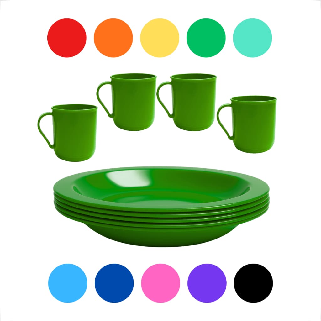 Kit Completo Mesa Infantil 4 Pratos Fundos + 4 Canecas Coloridas 400ml Livre de BPA