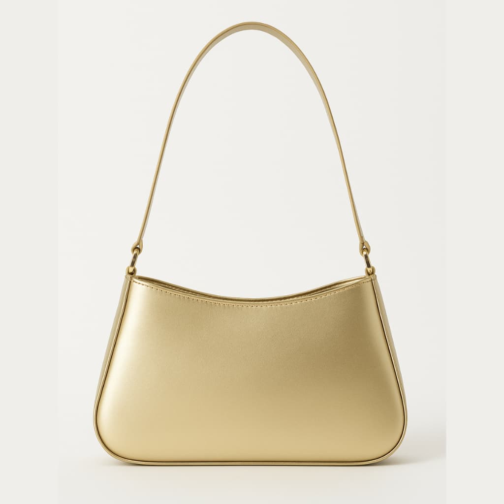 Bolsa Feminina de Ombro Estilo Baguete Metalizada Couro Prata Dourado Casual Elegante Envio Imediato